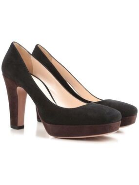 Prada Black Suede Platform Pumps w Brown suede Heel 39.5